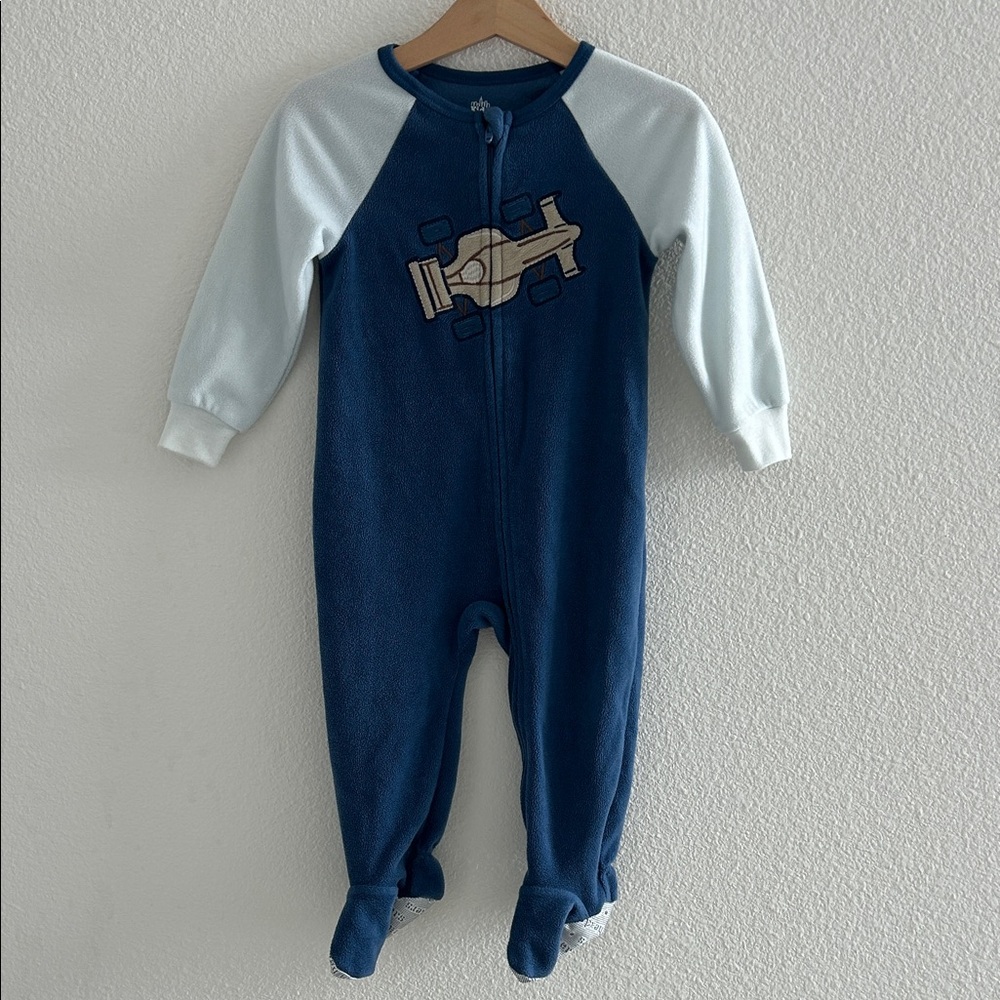 *SOLD* Kids Headquarters Blue and White Kids One Piece with Race Car Design